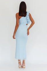 Deanna One-Shoulder Ruffle Maxi Dress Light Blue